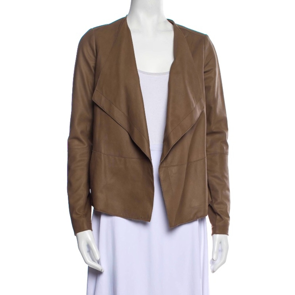 Vince taupe leather drape front jacket size xs